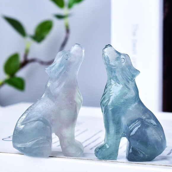 2.1 Inch Fluorite Obsidian Wolf Healing Crystal Stone Energy Gemstones Statue - Picture 2 of 6